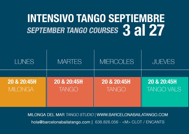 CLASES TANGO BARCELONA SEPTIEMBRE 2018 MILONGA DEL MAR TANGO EN BARCELONA BARCELONA BAILA TANGO CLASES